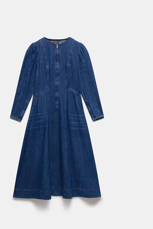 mint&berry Indigo Puff Sleeve Denim 100% Cotton Midi Dress AU 16
