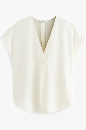Next Cream Relaxed Fit Short Sleeve Overhead V-Neck Blouse AU 14