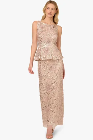 Adrianna Papell Beaded Peplum Long Dress AU 16