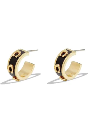 Coach Gold Tone Signature Enamel Hoops Earrings One