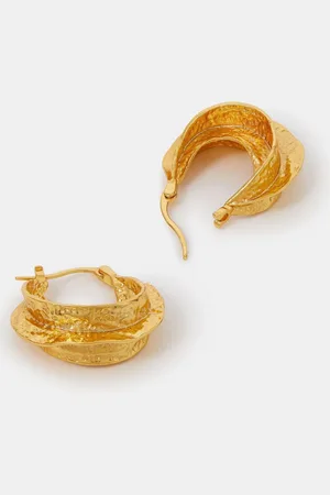 Accessorize Gold 14ct Plated Chunky Hammered Hoops Earrings One