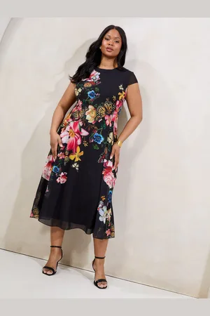 Lipsy London Curve Floral Printed Chiffon Fit And Flare Midi Dress 20