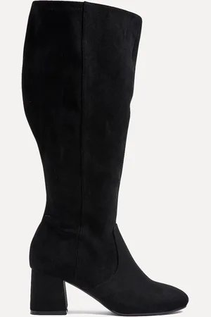 Linzi Black Suede Fable Wide Fit Block Heeled High Leg Boots AU 8 (EU 39)