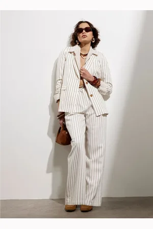 River Island White Stripe Oversized Blazer AU 14