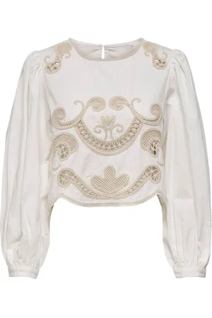 JDY White Crochet Long Sleeve Blouse AU 8