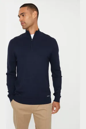Threadbare Navy Funnel Quarter Zip Knitted Jumper XXL