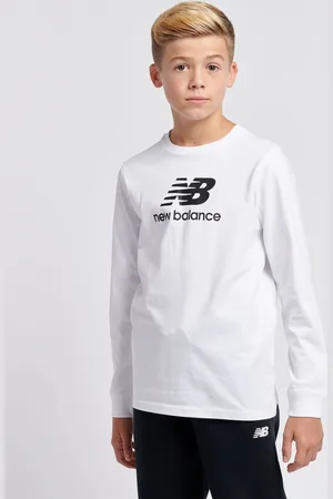 New Balance White Boys 100% Cotton Stacked Logo Long Sleeve T-Shirt 10