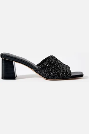 mint&berry Black Jay Woven Block Heel Mules AU 9 (EU 41)