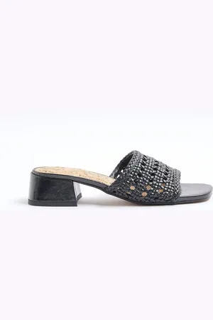 River Island Black Woven Block Heel Sandals AU 5 (EU 36)