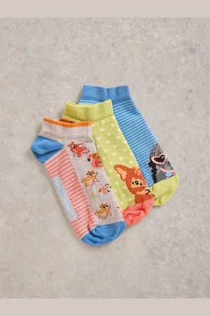 White Stuff Blue Pet Pals Trainers Socks 3 Pack UK 3