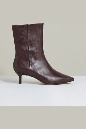 Reiss Chocolate Millie Leather Kitten-Heel Ankle Boots AU 6 (EU 37)