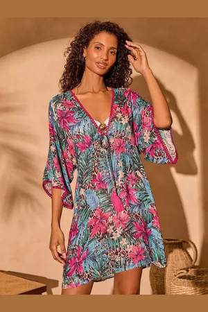 Love & Roses Palm Animal Sequin Lurex Kaftan xlarge