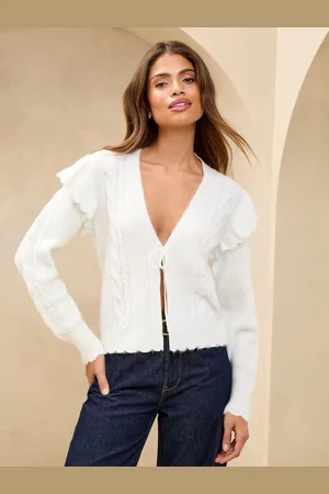 Lipsy London V-Neck Scalloped Edge Tie Front Knitted Cardigan AU 18