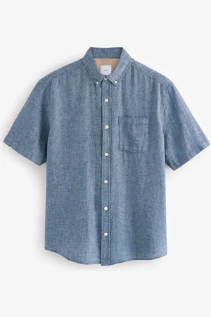 Next Standard Collar Cotton Linen Blend Short Sleeve Shirt M