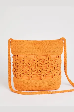Simply Be Orange Floral Print Crochet Tote 100% Cotton Bag one