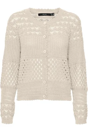 VERO MODA Cream Lightweight Long Sleeve Crochet Knit Cardigan AU 6