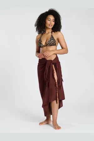 South Beach Brown Crinkle Viscose Fringed Sarong Cover-Up One