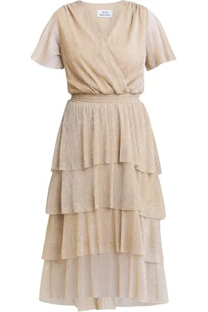Gina Bacconi Cheri Metallic Knit Tiered Dress AU 20