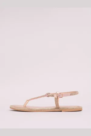 Lipsy London Rose Gold Real Leather Flat Strappy Embellishd Flat Sandals AU 6 (EU 37)