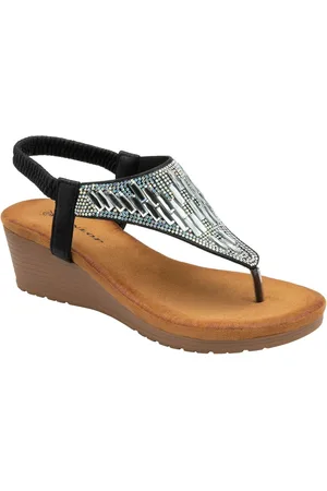 Dunlop Black Toe-Post Wedge Elasticated Sandals eu38uk5