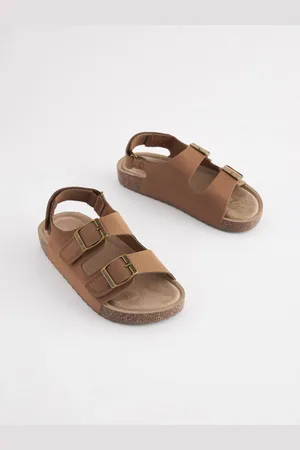 Next Tan Brown Standard Fit (F) Double Buckle Cushioned Footbed Sandals AU 1 (EU 33)
