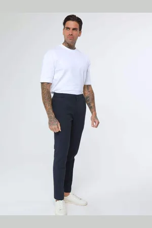 Harry Brown Blue Deakin Cotton Linen Seersucker Tailored Fit Trousers 28W x 31L (UK 28 R)