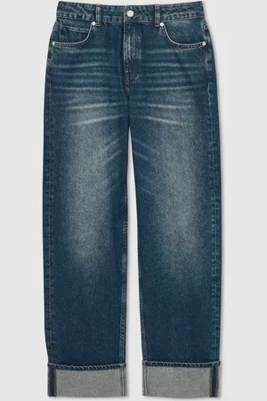 Reiss Mid Blue Belinda Straight-Leg Turn-Up Jeans 24