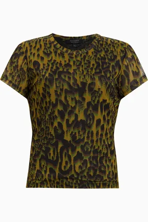 AllSaints AllSaints Green Leopard Print Ellie Mesh T-Shirt AU 10