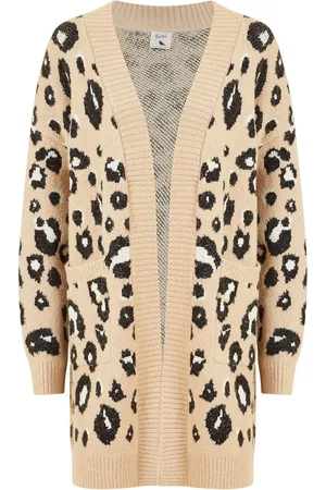 Yumi Black Long Animal Print Intarsia Knit Cardigan S-M