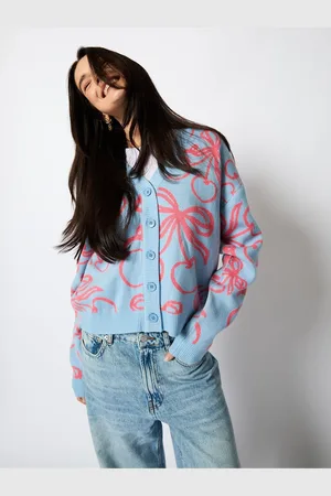 Skinnydip Blue Cherry Bow Knitted Cardigan XS