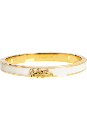 Coach Gold Tone Horse & Carriage Enamel Hinged Bangle Bracelet one