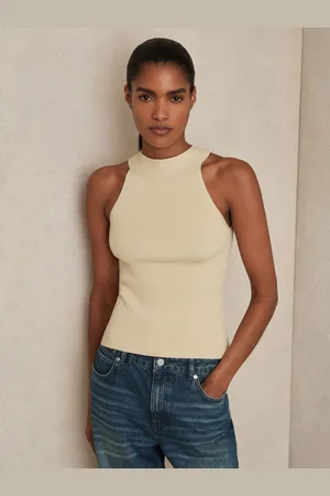 Reiss Ivory Lacey Rib Knit High Neck Vest small