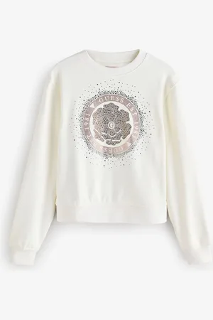 Guess Peony Graphic Logo 100% Cotton White Sweatshirt S