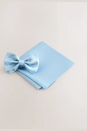 Next Blue Silk Bow Tie With Pocket Square One