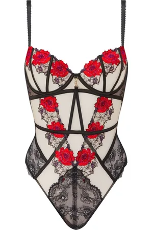 Ann Summers Black Caged Rose Floral Print Embroidery Non Padded Body 10 D-DD