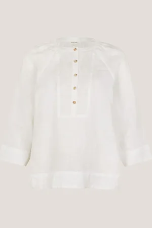 Monsoon White Rosa Bib 100% Linen Blouse XL
