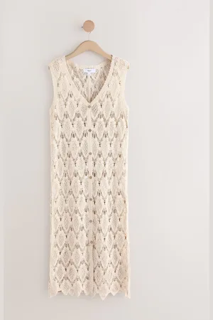 Next Crochet Button Through Beach Midi Dress small