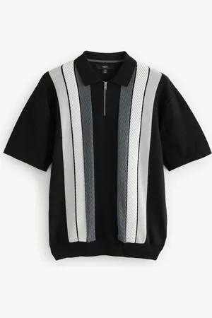 Next Regular Fit 100% Cotton Knit Vertical Stripe Quarter Zip Polo Shirt M