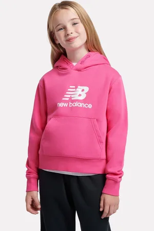 New Balance Pink Girls Brush Back Stacked Logo Hoodie 7