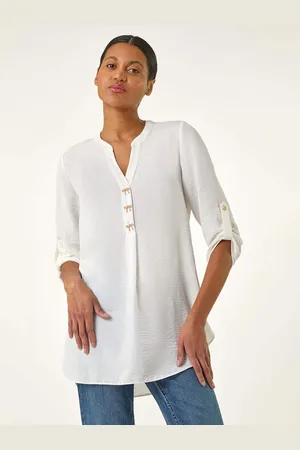Roman White Longline Bow Button Tunic Top AU 12