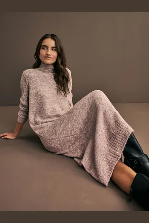 Next High Neck Long Sleeve Maxi Knitted Jumper Dress XS Reg