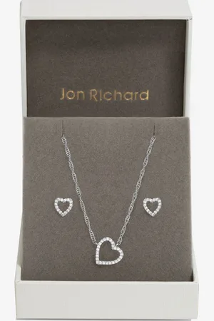 Jon Richard Silver Tone Cubic Zirconia Open Heart Set One