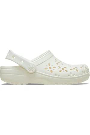 Crocs White Adults Floral Cut Out Clogs AU 8 (EU 39)