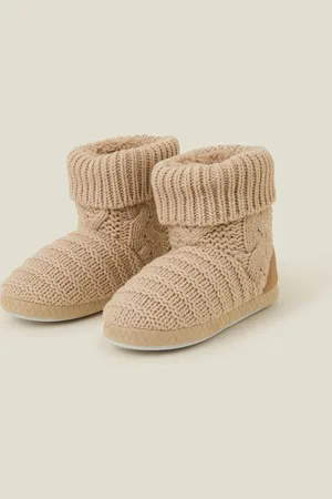 Accessorize Brown Chunky Cable Knit Slipper Boots L