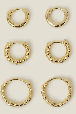 Accessorize Gold Tone 14ct Twist Clicker Hoop Earrings 3 Pack one