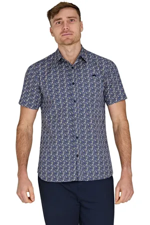 Raging Bull Short Sleeve Tropical Palm 100% Cotton Poplin Shirt 5XL