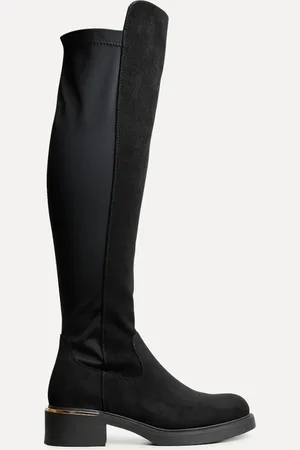 Linzi Black Suede Sawyer Knee High Classic Riding Boots With Gold Trim AU 6 (EU 37)