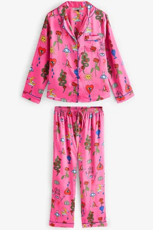 Their Nibs Pink Magic Traditional Satin Long Pyjama Set XS