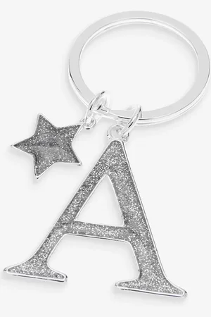 Next Silver Tone Glitter Initial Keyring L