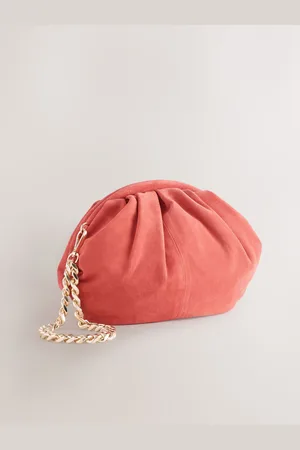 Next Orange Leather Snap Clutch Bag One